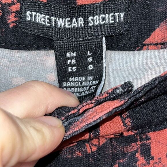 Streetwear Society Cargo Pants Black Red Words Size L 28x28 Y2K Edgy Punk - Picture 4 of 11
